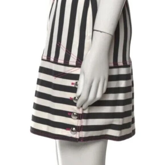 MOSCHINO JEANS BLACK WHITE STRIPED PINK STITCH BUTTON VINTAGE 1990S DRESS USA 8 - Picture 14 of 16